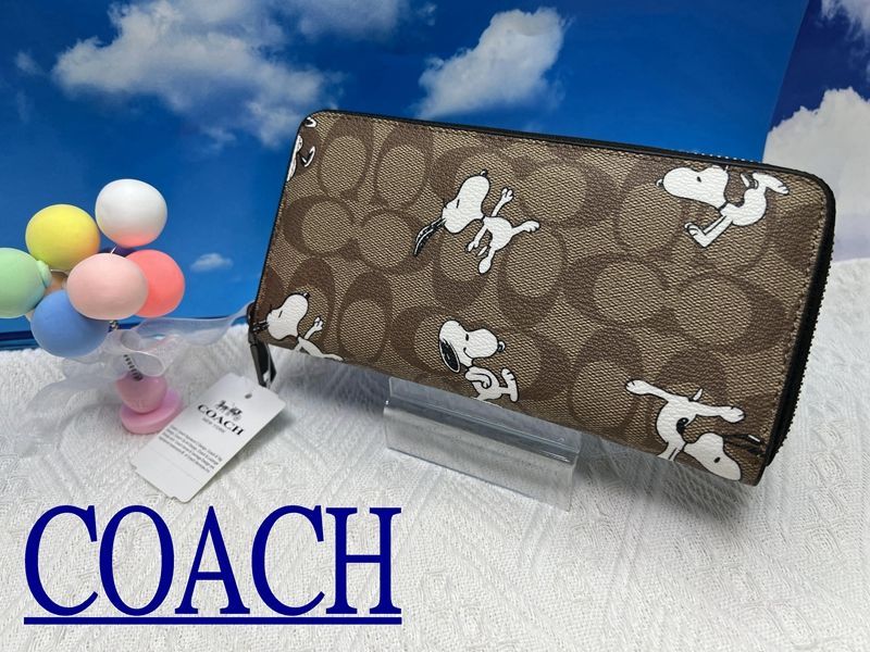 COACH  財布 コーチ長財布 シグネチャー ラウンドファスナー アコーディオンロングウォレット スヌーピーコラボ   バレタインディー プレゼント   ギフト 財布 メンズ 財布 レディース 新品未使用 ブランド ブランド C4327 C214 14