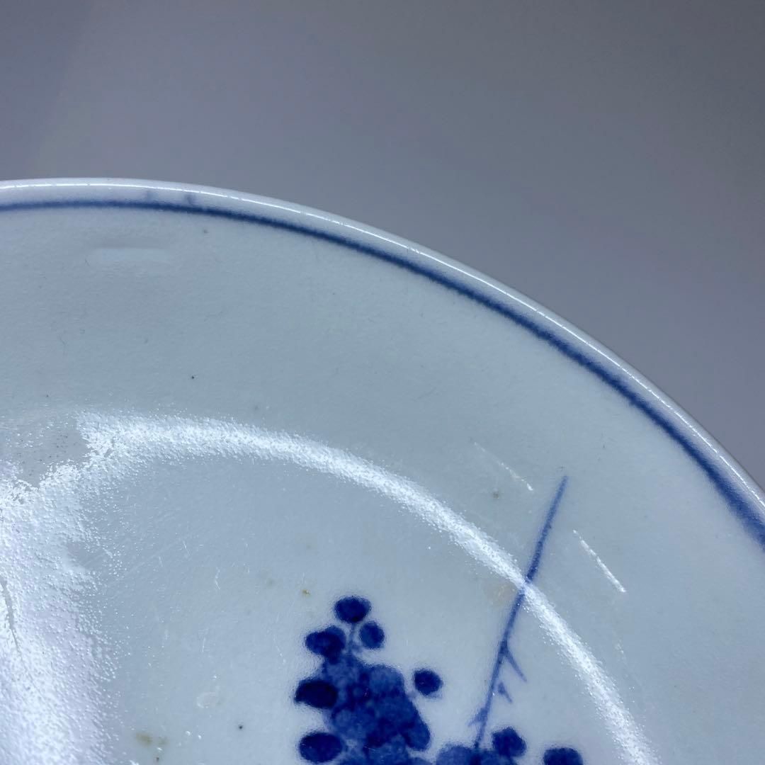 江戸中期　藍九谷上手鷺の図中皿　木箱付　幅約14.5㎝　東Y6-0910☆2F 江戸中期 藍九谷上手鷺の図中皿 木箱付 幅約14.5㎝ 東Y6-0910☆2F