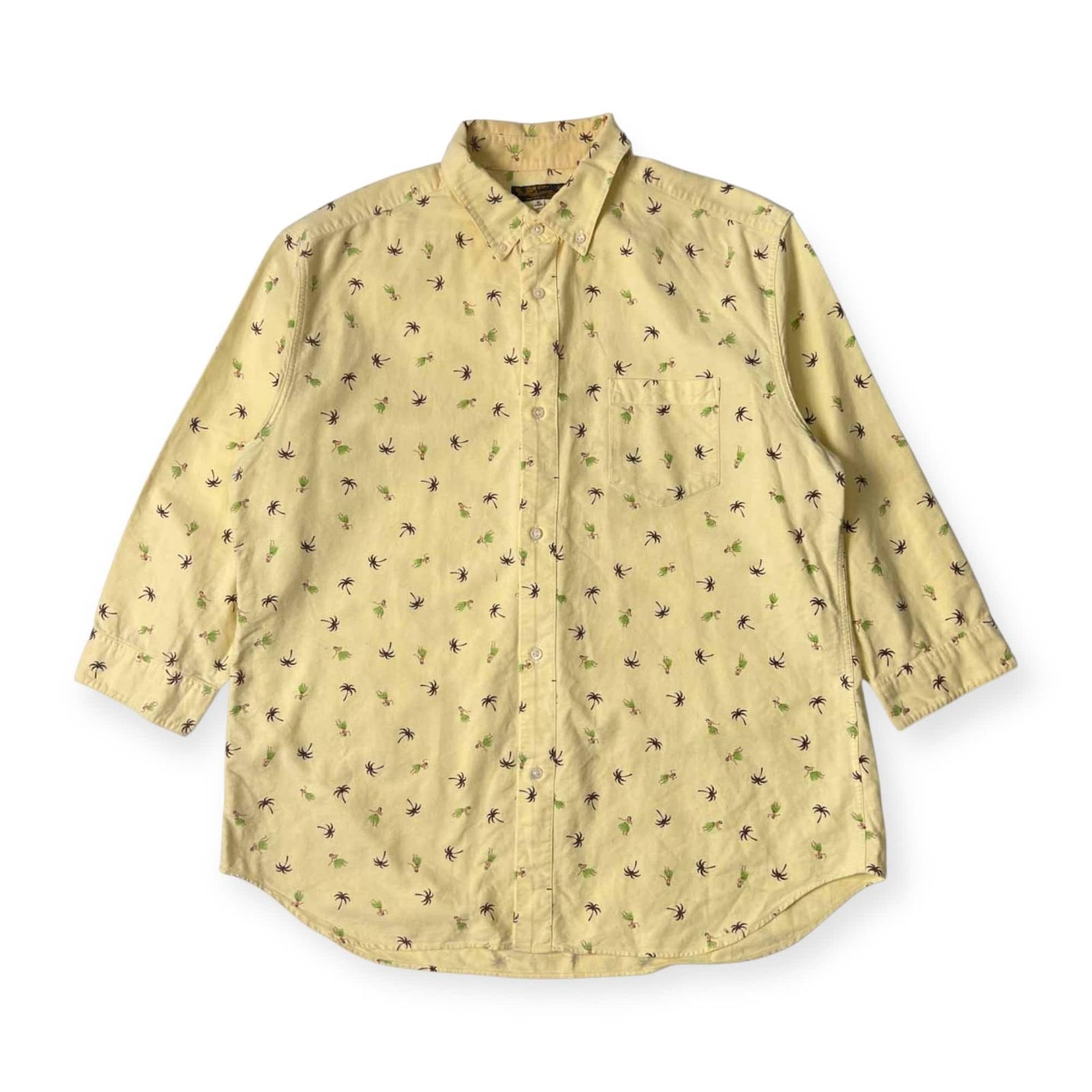 90s SUN SURF サンサーフ ヤシの木 フラガール 7分袖 ハワイアンシャツ アロハシャツ XL/イエロー系 メンズ/東洋エンタープライズ