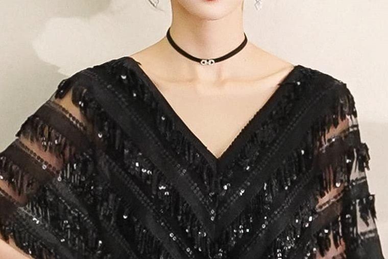 イブニングドレスVネックロング丈スパンコールパーティー