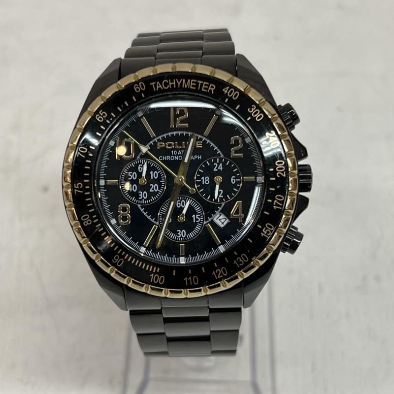 POLICE TIMEPIECES　12545J クロノグラフ　腕時計　美品 POLICE ポリス クロノグラフ 12545J クォーツ 黒文字盤 Y02278