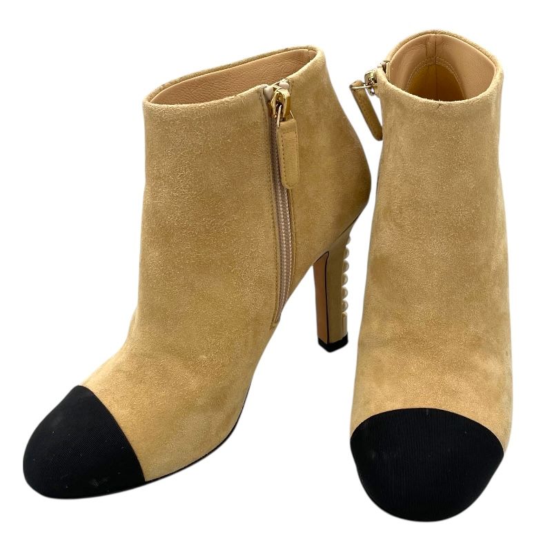 シャネル CHANEL パール装飾ショートブーツ G32752 ベージュ スウェード レディース ブーツ