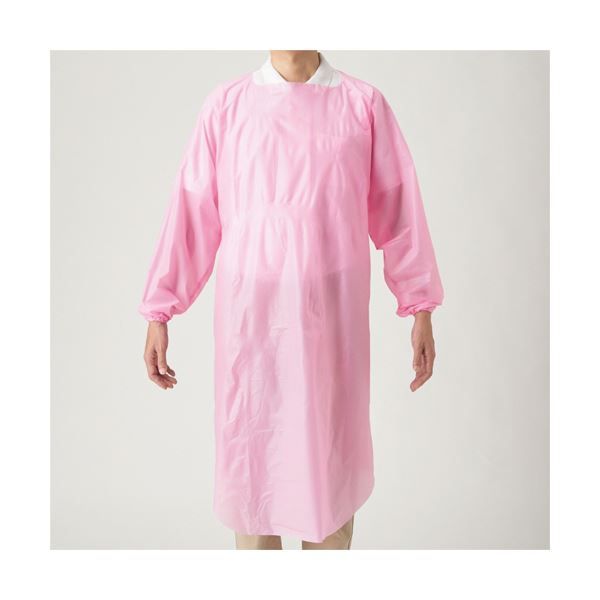 まとめ 川西工業ポリエチ袖付エプロン フリーサイズ ピンク 4442 1箱 10枚 ×5セット