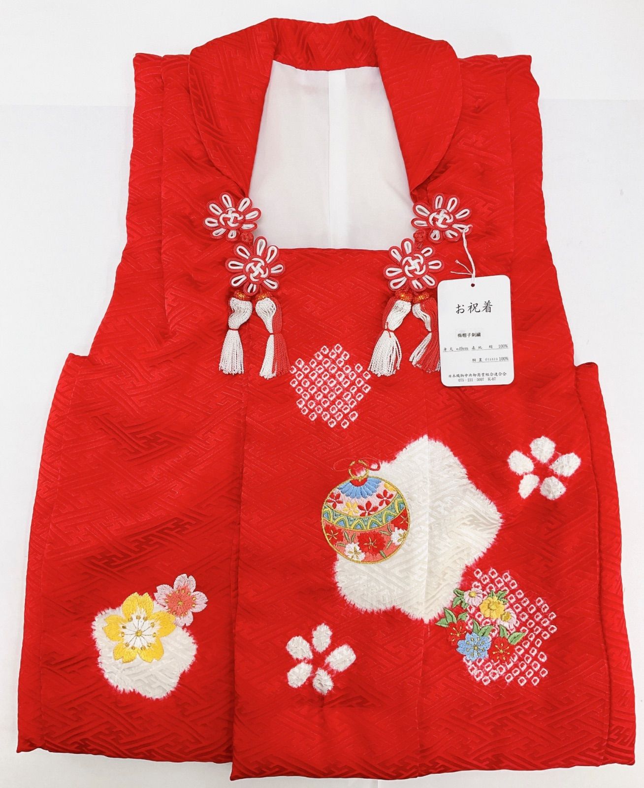 □七五三　正絹女児用被布コート　紗綾形模様　可愛い花柄　赤 Kisste 七五三 被布コート 玩具模様 着物 3歳 女の子 単品 正絹