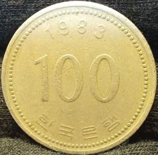 100ウォン硬貨 1983年 直径23.9mm 백원 한국은행 100원 동전