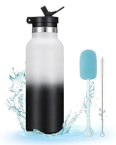 ホワイト＆ブラック BottHealth 保温 保冷 SUS316 ストロー 水筒 500ml 