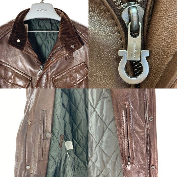 Salvatore Ferragamo ブラウンレザージャケット ☆Salvatore Ferragamo サルヴァトーレフェラガモ リアルレザー
