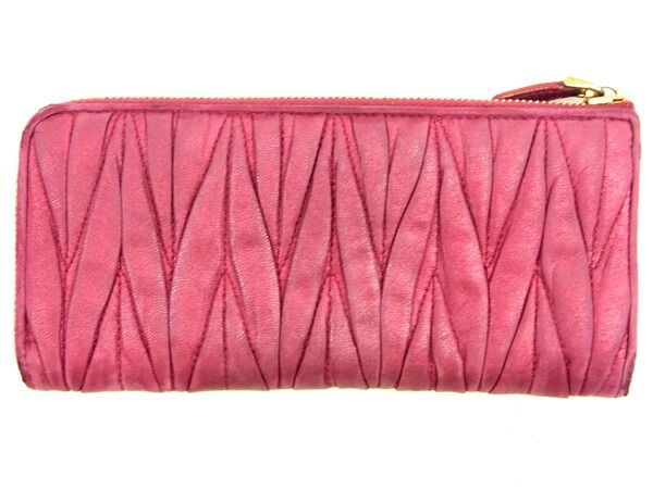ミュウミュウ 長財布 L字ファスナー マテラッセ ピンク レザ- miu miu