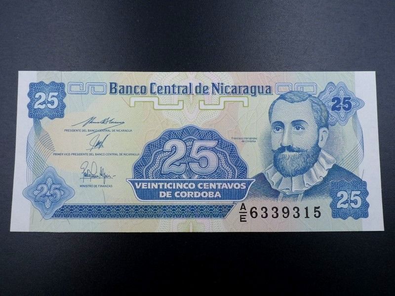 未使用 旧紙幣 中央アメリカ ニカラグア 1991年 25センタボ (Centavo) フランシスコ・エルナンデス・デ・コルドバ