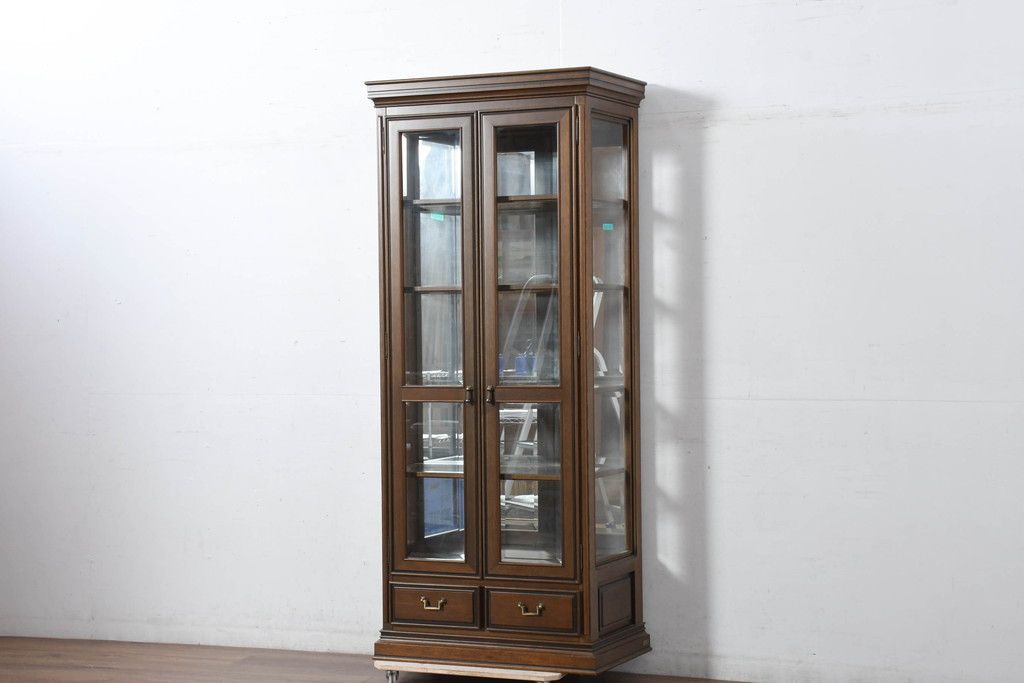 g309 古い木製 ガラスケース 2段 卓上 ショーケース 展示ケース 店舗