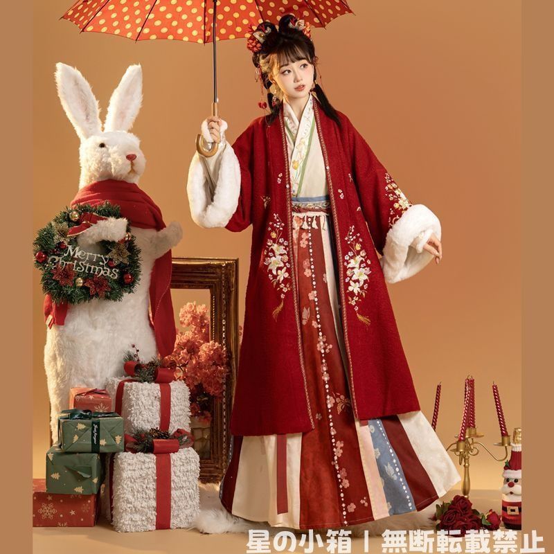 2025新品 冬款 宋制漢服 女子用 刺繍加綿外套 + 八破