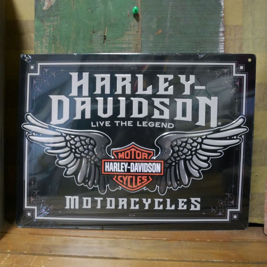 ハーレーダビッドソン 翼付きバー&シールド ティンサインプレート HARLEY-DAVIDSON WINGED BAR & SHIELD TIN  SIGN インテリア ブリキ看板