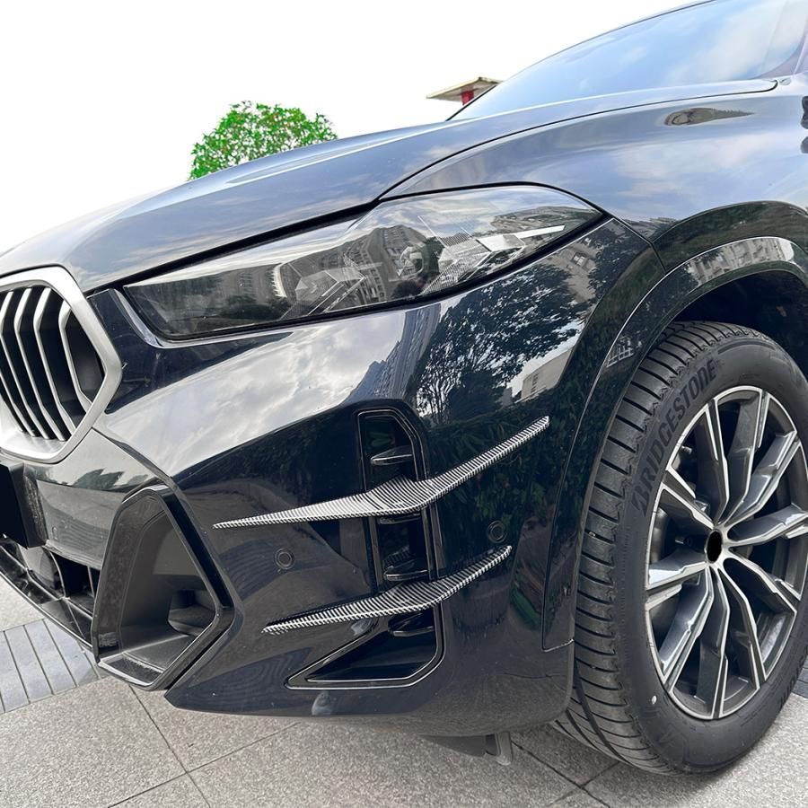 スポーティ全開♪ BMW カーボン ルック フロントバンパー カバー カナード G06 X6 xDrive35d M60i Mスポーツ X6シリーズ 後期 b12027