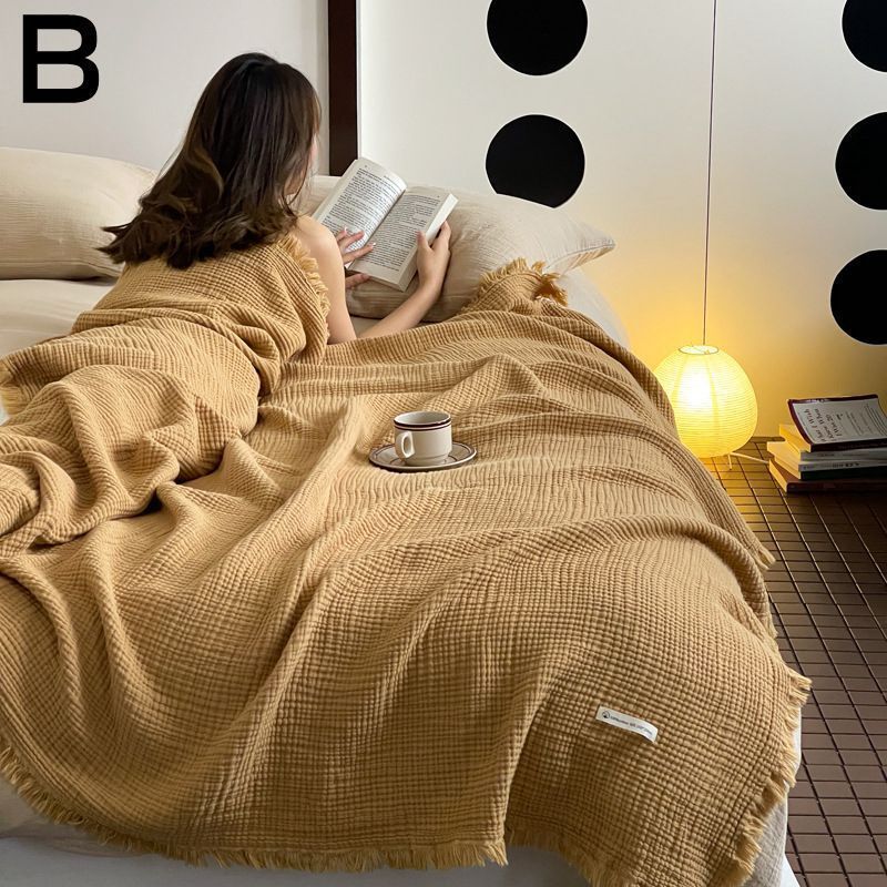 ビーチサンダルブランケット無添加シングル150x200cm大判4重ガーゼケットフリンジ付きやわらか北欧和風タオルケットマルチカバー