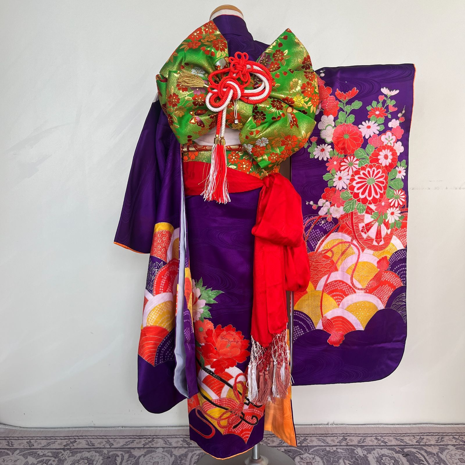 405ag31着物,長襦袢,帯揚げ□七五三 七歳 女児 絞り染め□美品 405ag31着物,長襦袢,帯揚げ□七五三 七歳 女児 絞り染め□美品
