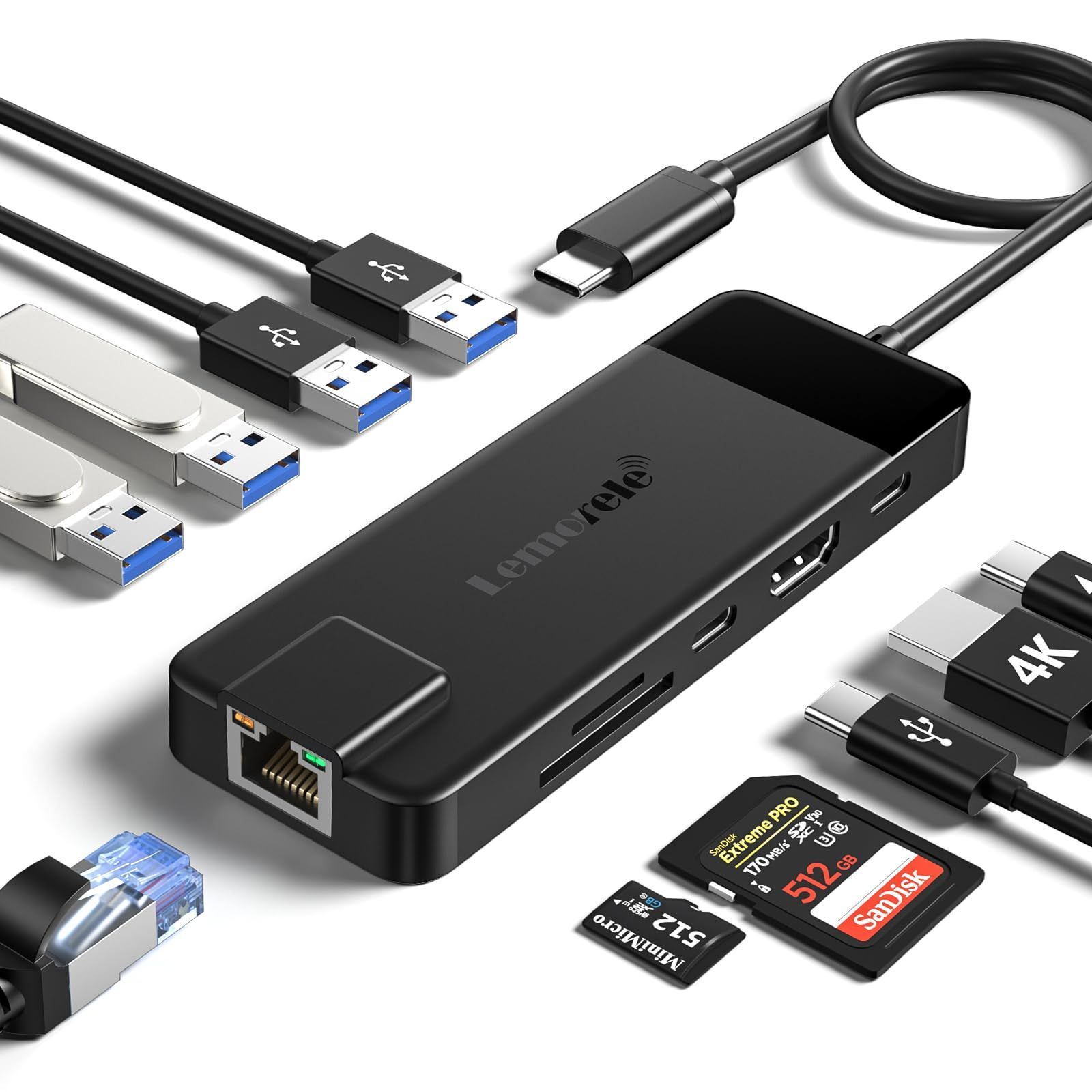数量限定】HDMI/2*USB （1*LAN/4K@30Hz 3.0 hub c Type usb A/2*USB Lemorele  2.0/1*TFカ/1*SD/1*USB 変換アダプタ Type-c Cデータ転送/1*100 USB W USB PD）M - メルカリ