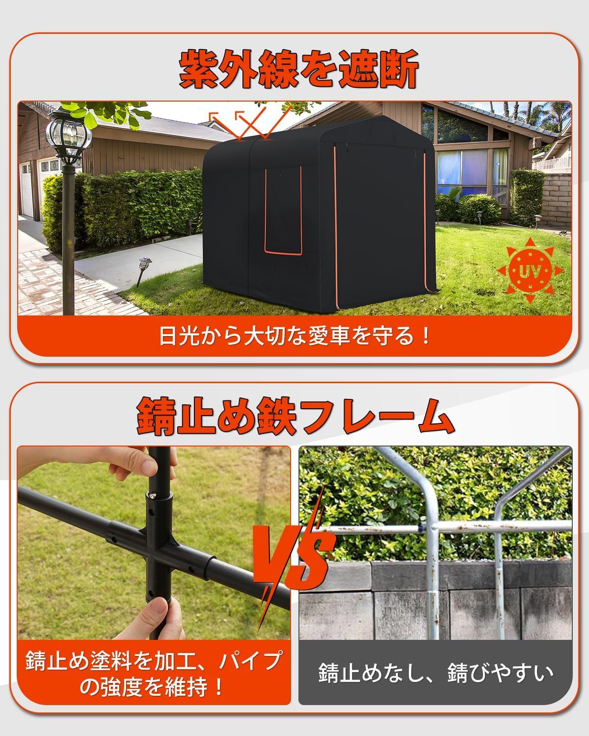  Mサイズ Mozan サイクルハウス バイクガレージ サイクルポート バイクシェルター 自転車テント 中型バイク 2台用 3台用 車庫 自転車置き場 バイクテント 耐水圧3500 mm 難燃加工 屋外簡易 家庭用 物置 収納 防水 日よけ 日本語説明書 Mサ その他 住宅設備