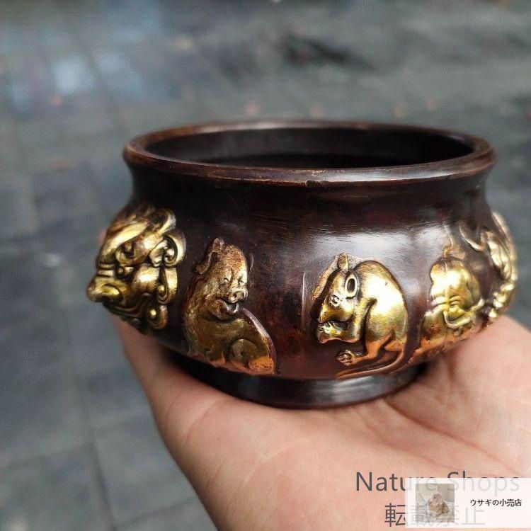 新品未使用】銅 細工 十二支香炉 茶道香炉 挿し香炉 仏堂香炉