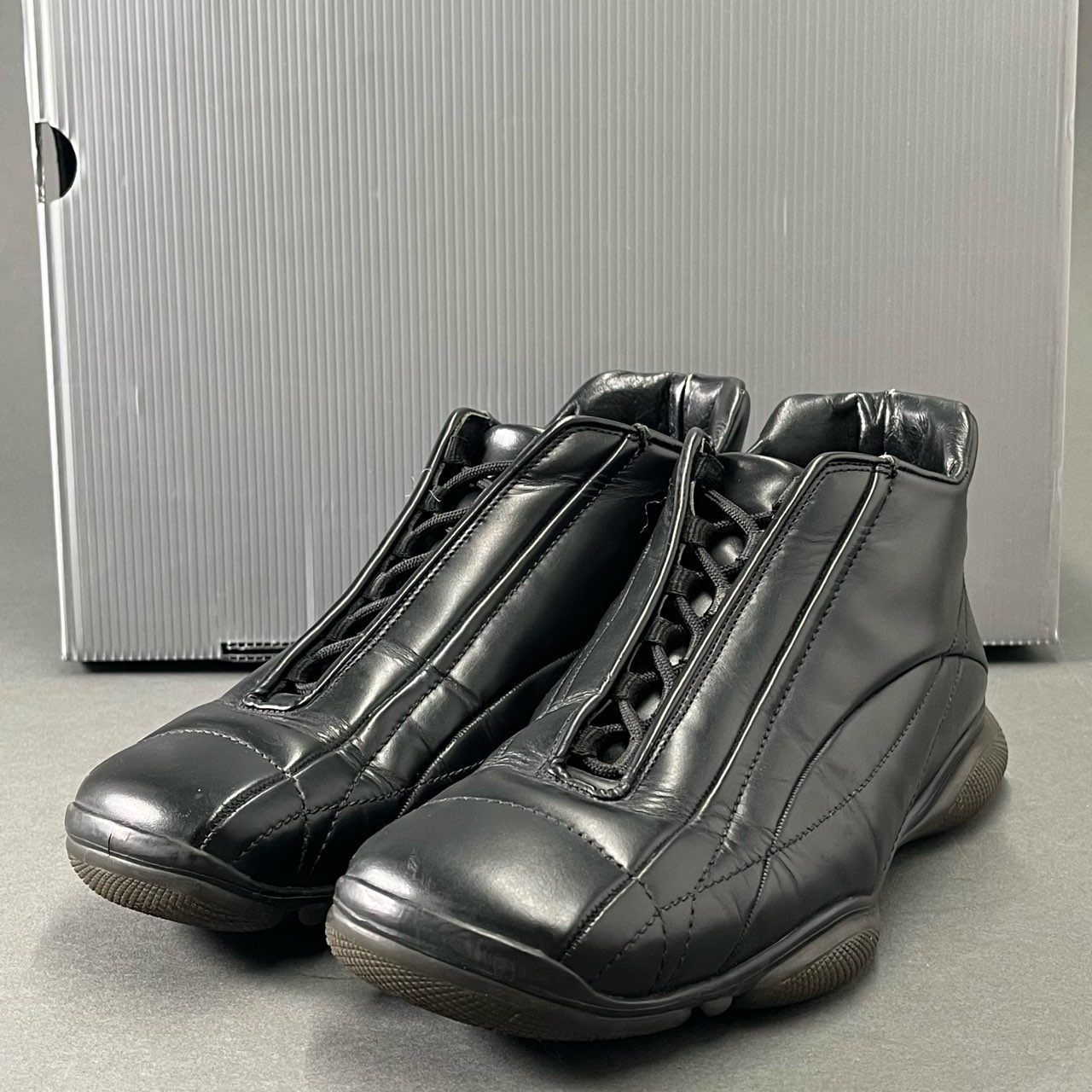 7j1 PRADA SPORT プラダスポーツ レザーハイカットスニーカー シューズ 5 1/2 ブラック レザー - メルカリ