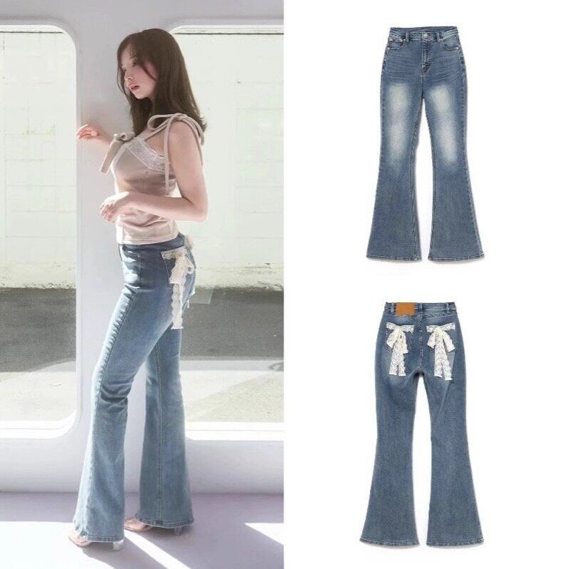 春夏 andmary Lacey ribbon denim レディースジーンズ ブーツカットデニム フ デニム アンドマリー