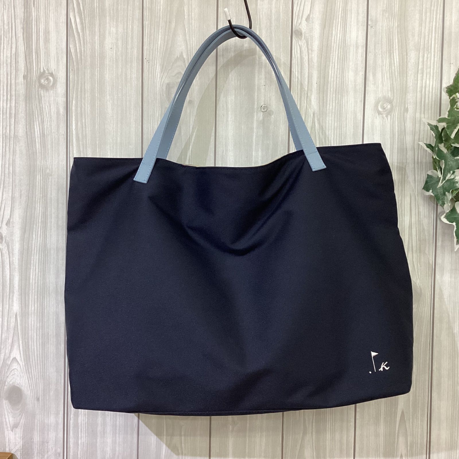 美品 キタムラ コットンキャンバス トートバッグ ネイビー/ライト 