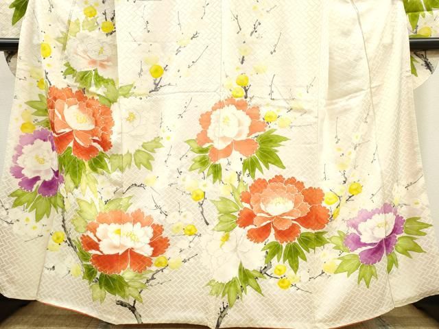 振袖　正絹　単品 決算セール】仕立付き 正絹 振袖 単品 金彩 ホワイト 桜 f-718-t