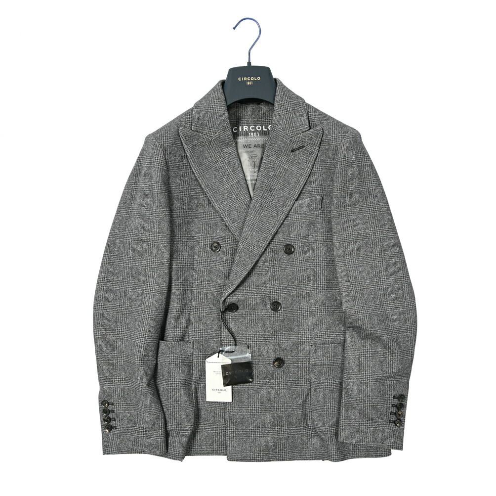 チルコロ1901 ダブルブレストジャケット チェック柄 52 黒 CN2831