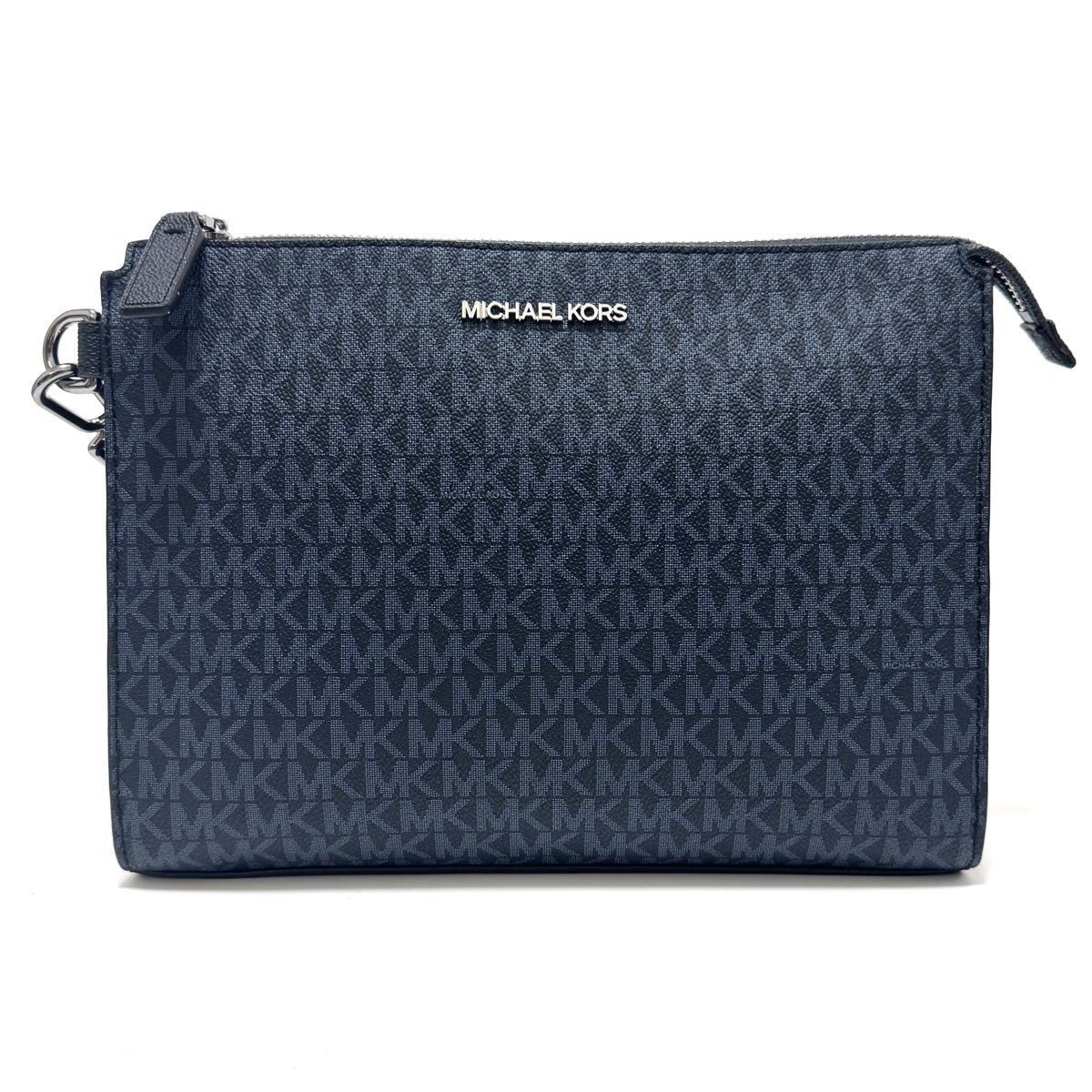 マイケルコース クーパー ポーチ ラージ クラッチバッグ セカンドバッグ バッグインバッグ 手持ち鞄 ブラック 黒 ネイビー 紺 シルバー レザー 本革 キャンバス MK シグネチャー 37U2LCOU6B COOPER MICHAEL KORS