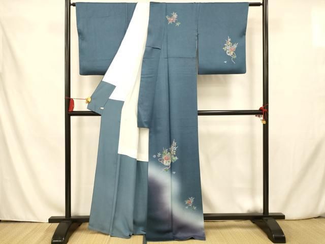 高級訪問着】 枝花文 暈し染め 銀彩 ロング丈 正絹 逸品✨