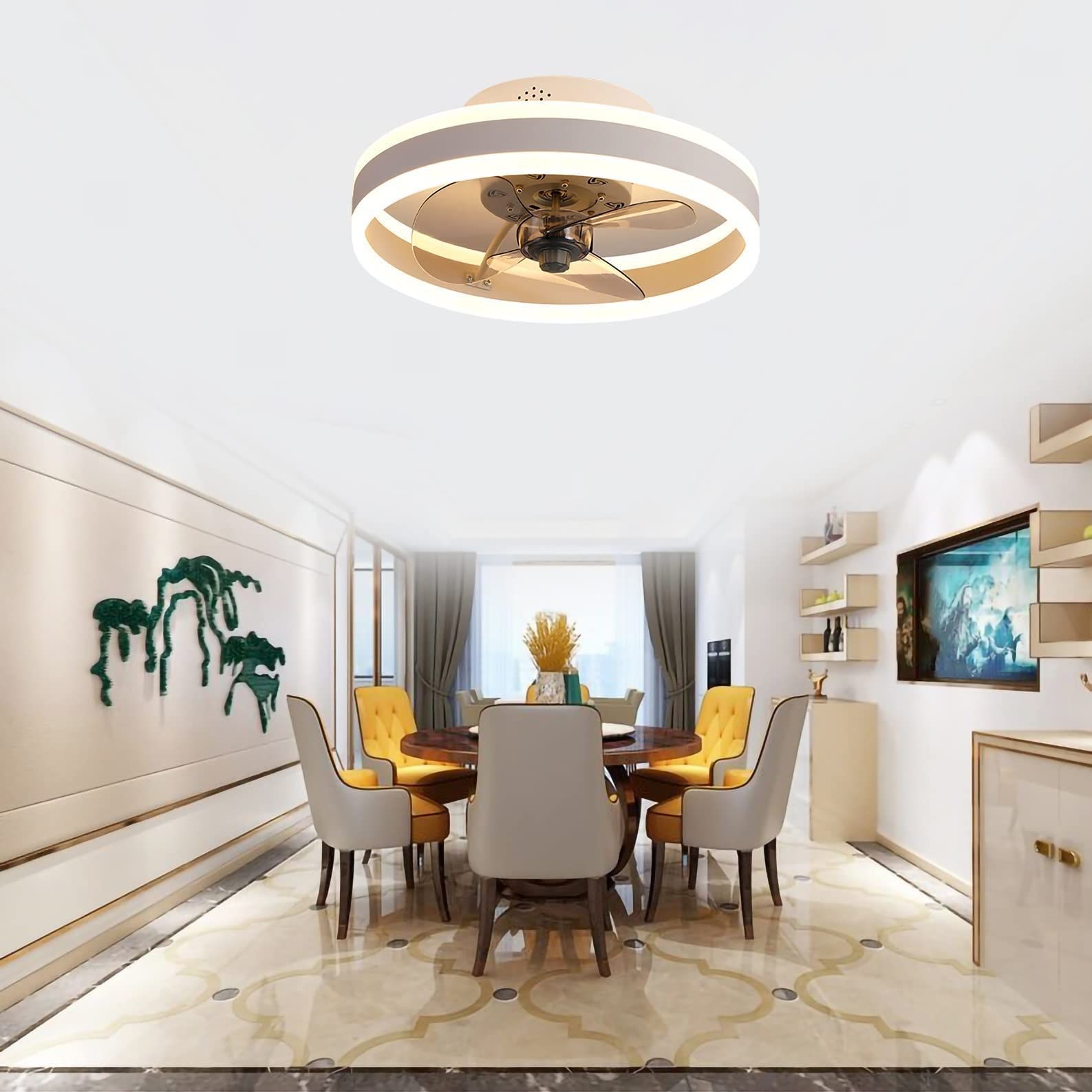 白 吊り下げ リビングルーム 40cm 扇風機 照明器具 ナイトライト リモコン付き調節 な風速 静音ファン付き照明 LED天井ファンライト シーリング