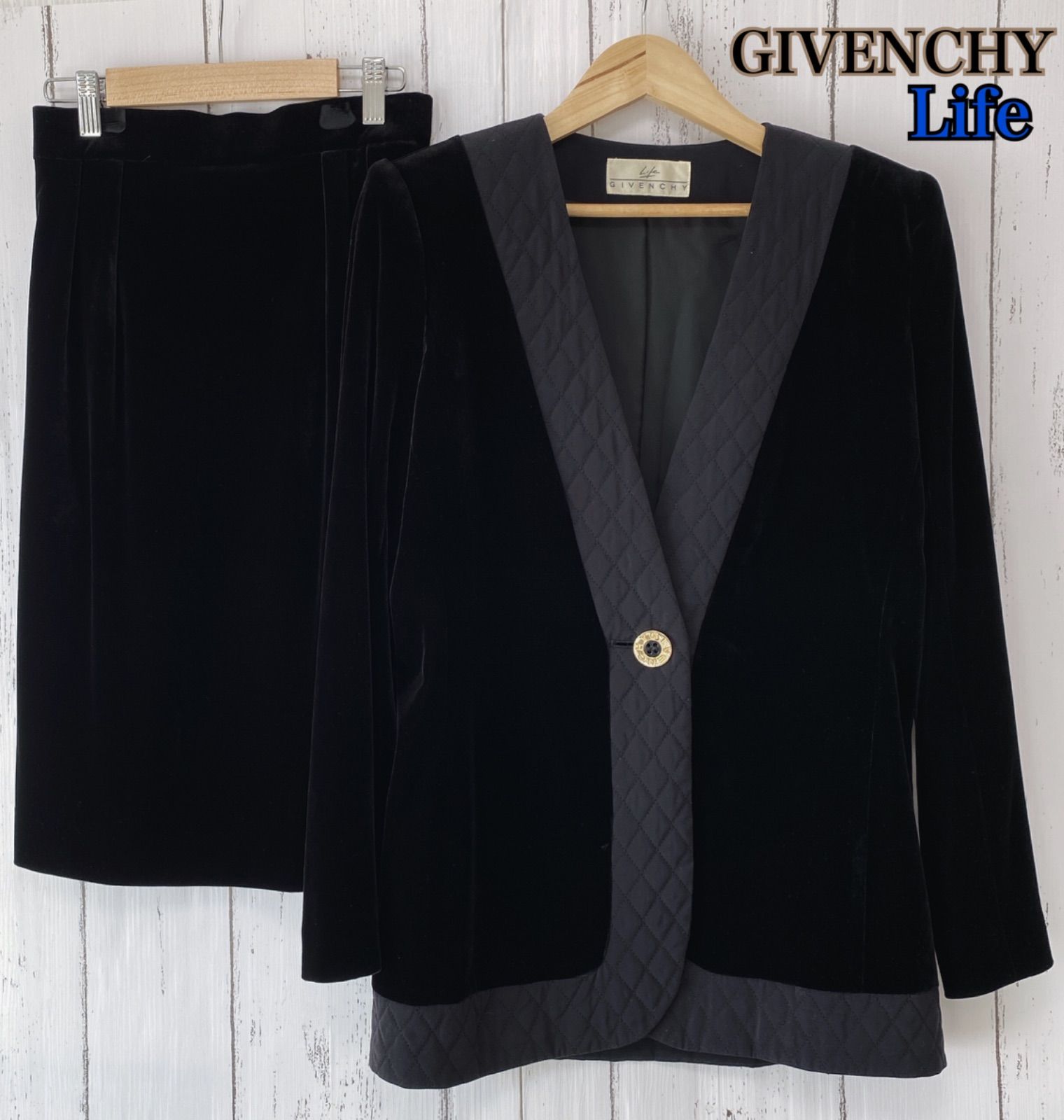 イヴサンローラン スカートスーツセットアップ グレー 1ボタン ウール