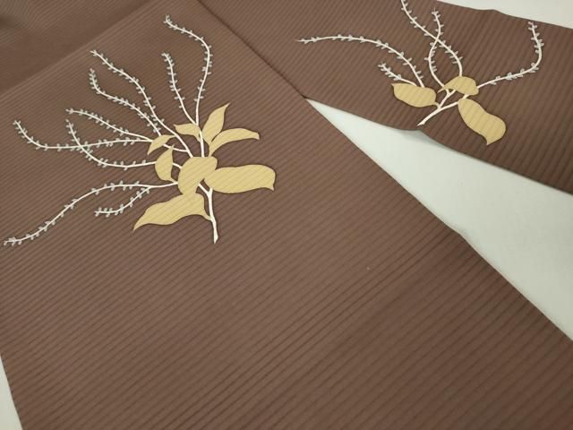 平和屋本店□極上 夏物 銀座 志ま亀 九寸名古屋帯 絽塩瀬 草花 栗皮  