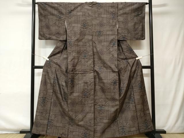 平和屋着物○上質な紬 菱文 ロング丈 正絹 逸品 AABD1566ck