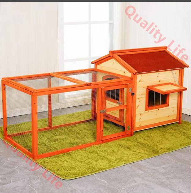 木製ウサギ小屋 ランとアスファルト屋根付きの屋外ウサギケージ ウサギ モルモット 鶏 アヒルの子に最適なペットハウス