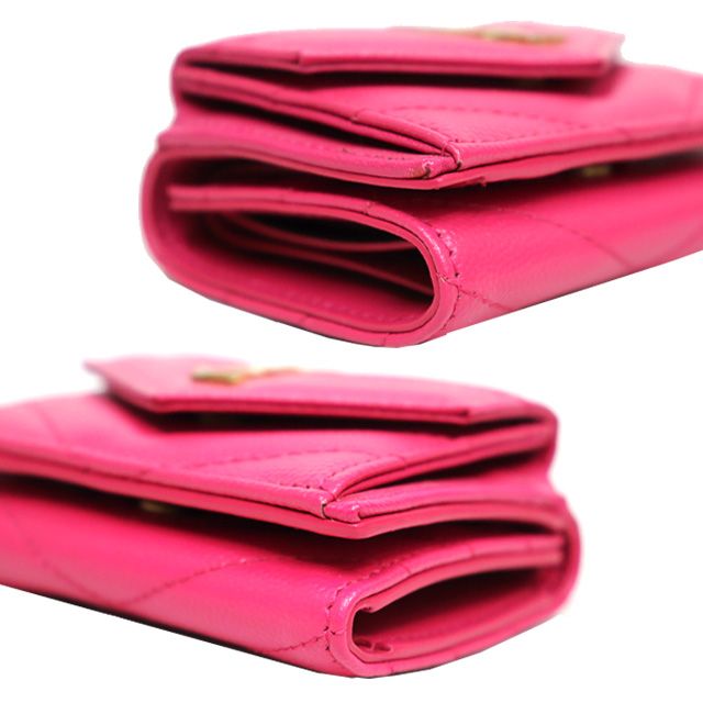 YSL ピンクレザー三つ折り　本物中古 SAINT LAURENT （美品）サンローラン YSL コンパクト ウォレット