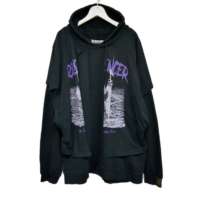 RAF SIMONS ラフシモンズ 国内正規 22SS HOODIE DOUBLED WITH PRINTED T-SHIRT レイヤードデザイン  パーカー オーバーサイズドッキング 再構築 221-175B BLACK ブラック 黒 S