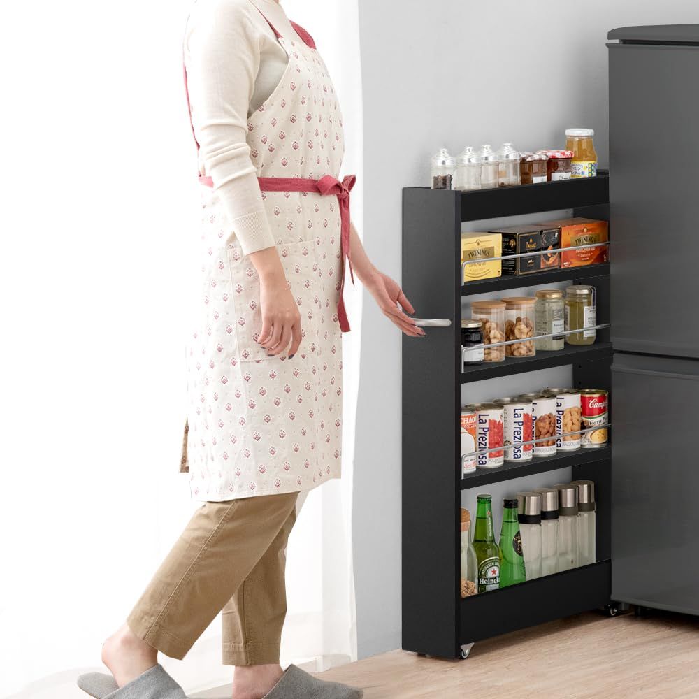 キッチン収納 スライド式 幅14 ロータイプ キャスター付 棚 隙間収納