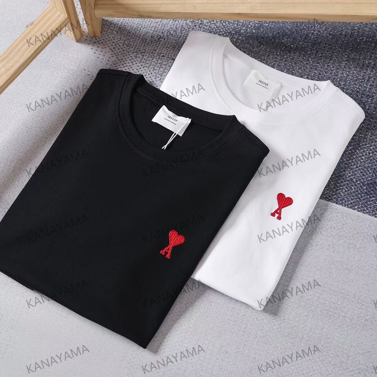 新品 AmiParis アミパリス 半袖 Tシャツ ブラック 男女兼用 赤い