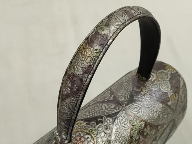 平和屋本店□和装小物 バッグ 金唐革 型押し ハンドバッグ 七宝花文