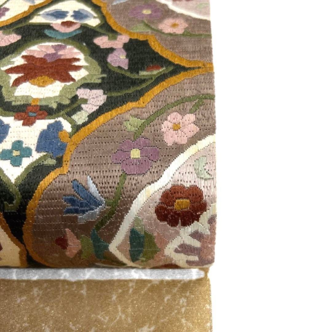 袋帯華紋絽刺し唐花唐草氷割れ金通し着物021a d 