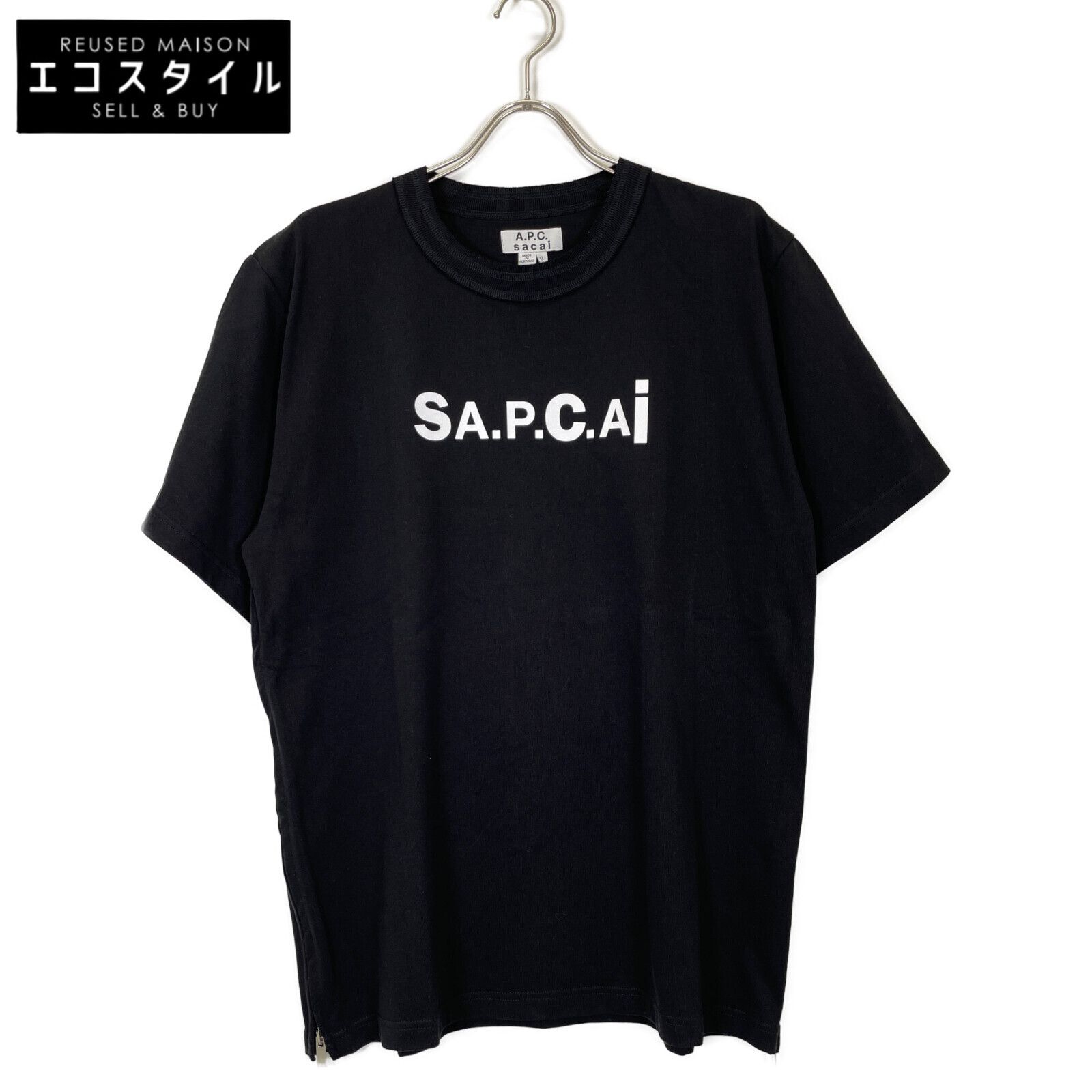 A.P.C. アーペーセー ×sacai 21SS ﾌﾞﾗｯｸ SIDE ZIP LOGO TEE XL