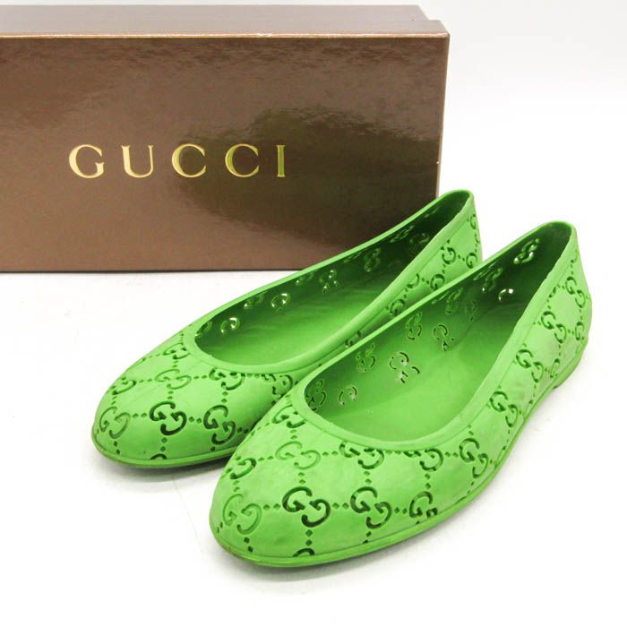 グッチ フラットシューズ サブリナシューズ 靴 ラバーシューズ イタリア製 レディース 37サイズ グリーン GUCCI