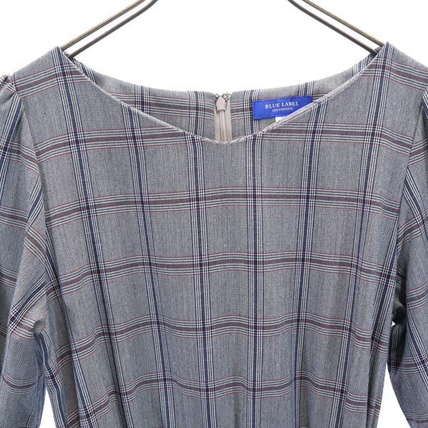 ブルーレーベル、カットソーワンピース 黒色 チェック柄袖 サイズ38