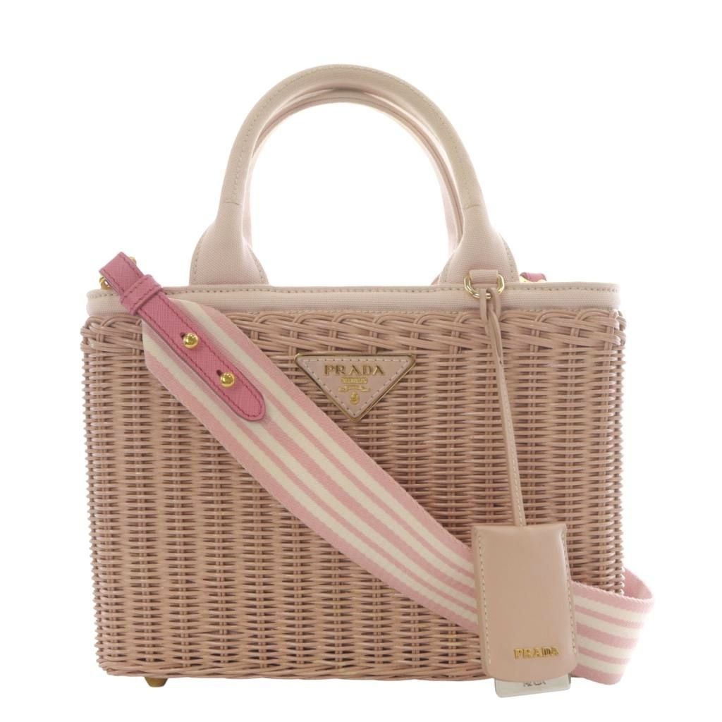 プラダ PRADA CANAPA ウィッカー 2WAYハンドバッグ ショルダー カゴ ピンク 1BG835 |AQ OS OH