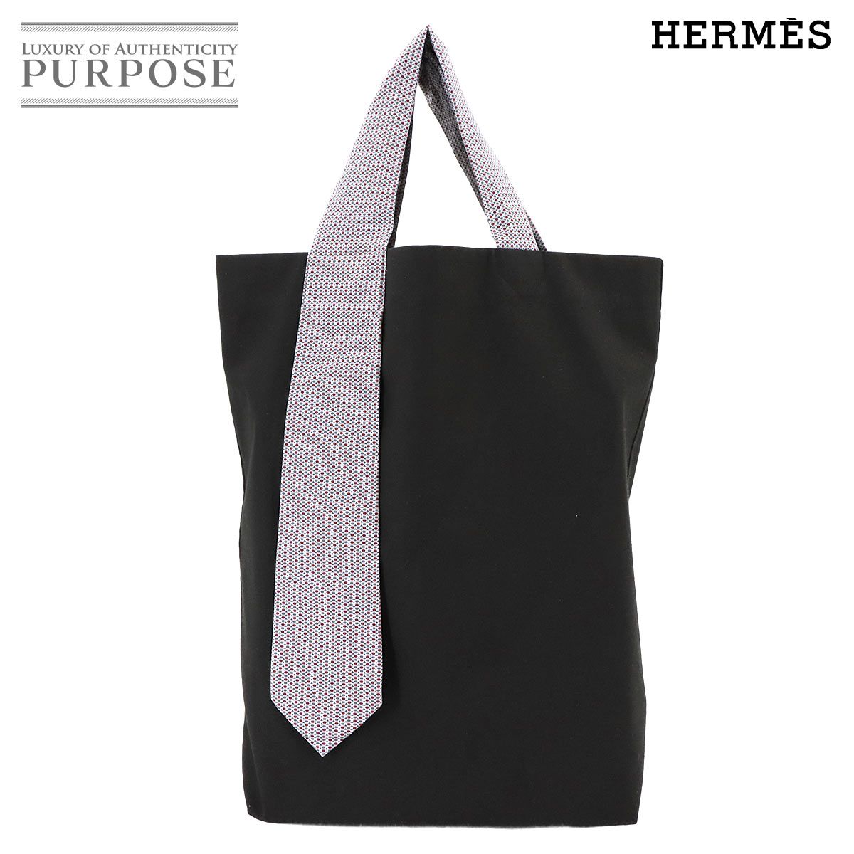 エルメス HERMES プティアッシュ ネクタイ トート バッグ キャンバス シルク ブラック グレー Petit h tote bag 90282967