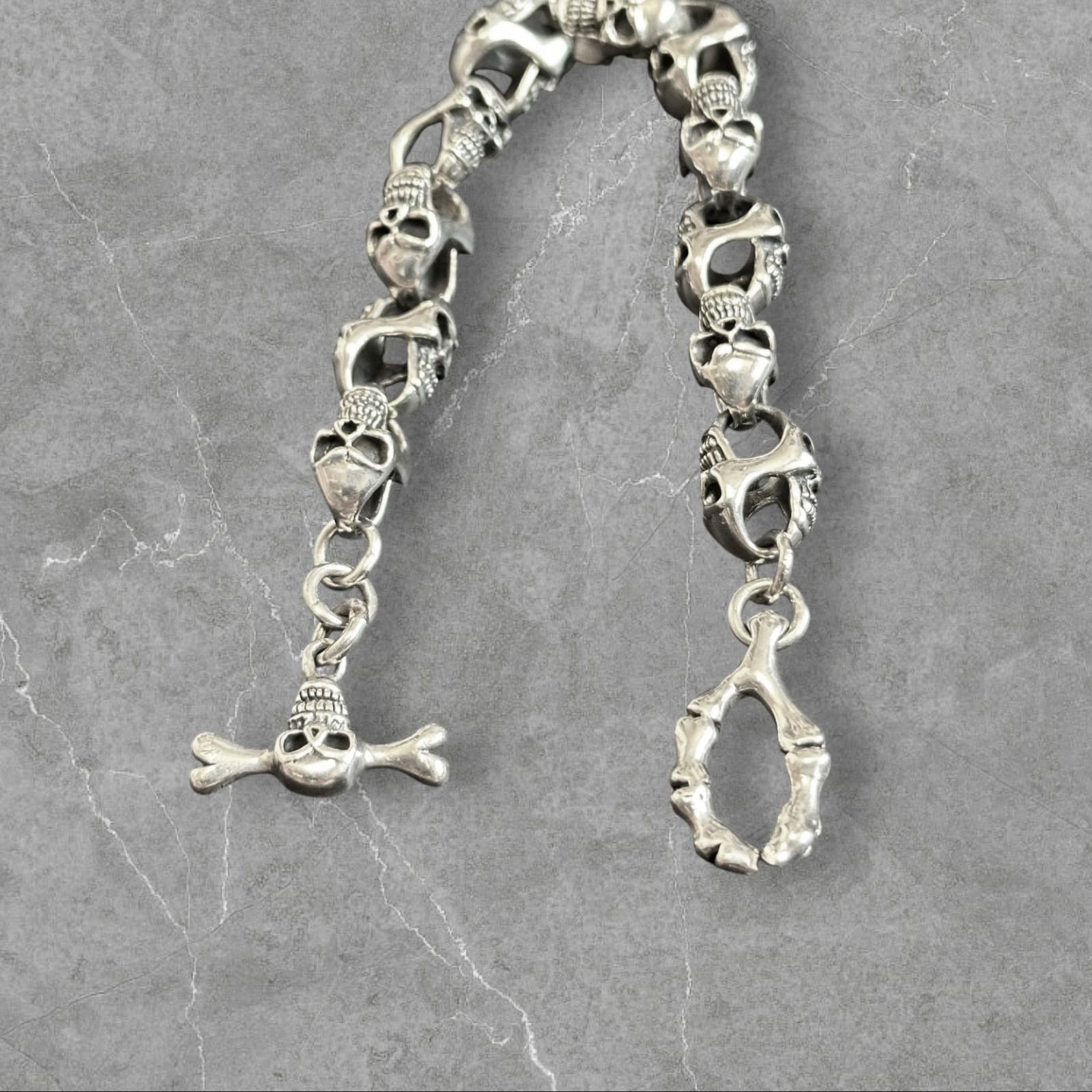 スカルモチーフ シルバーチェーンブレスレット925 74g ヴィンテージ