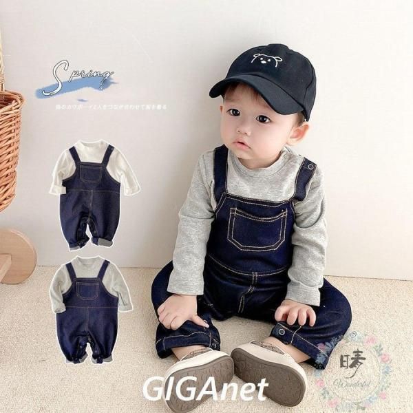 ベビー服 ロンパース 男の子 0-2歳 子供服 長袖 可愛い カバーオール 綿 コットン デニム 赤ちゃん 新生児 オールインワン 春服 出産祝い
