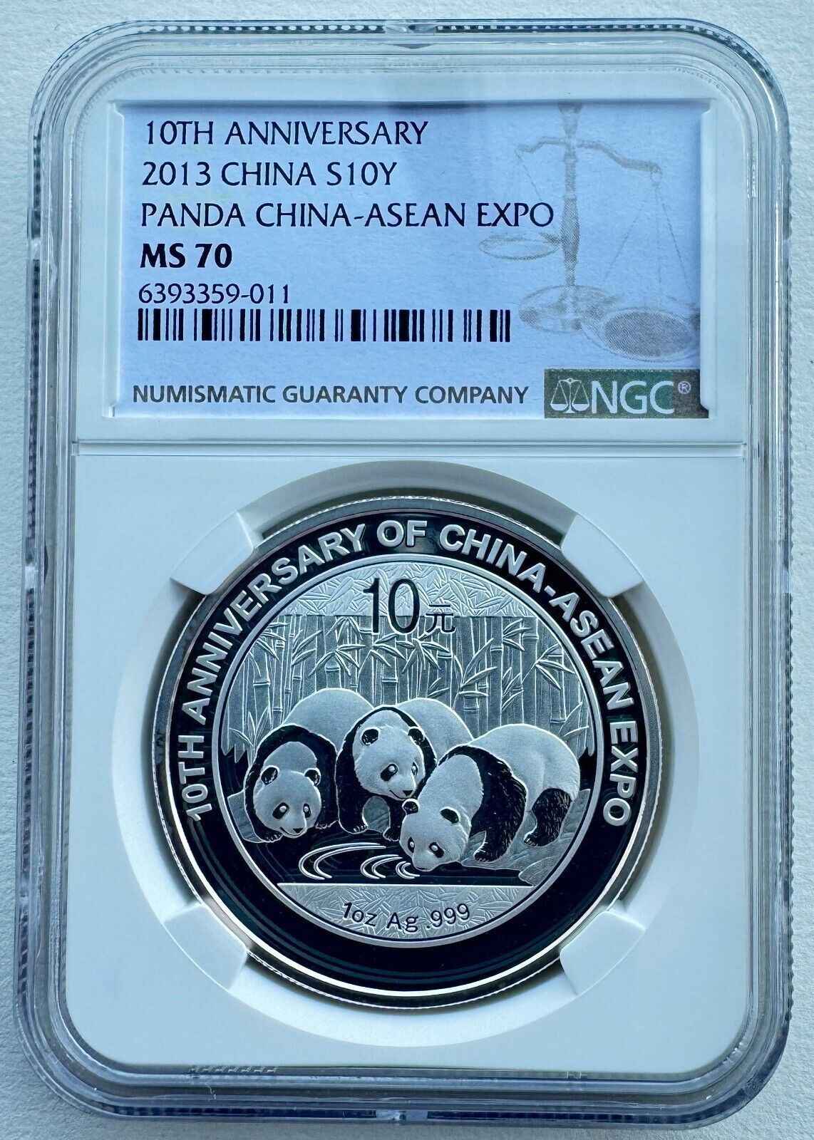 NGC MS70 China 2013 China-Asean Expo 10th Anniversary Panda Silver Coin 1oz S10Y