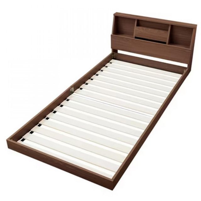 アイリスオーヤマ フロアベッド シングル FBF-S ウォールナット ローベッド 2口コンセント すのこ 宮付き