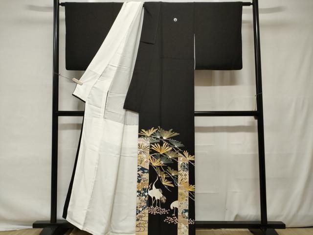 豪華な金駒刺繍　鶴　正絹黒留袖　結婚式　150cm　l600 楽天市場】黒留袖 レンタル フルセット ＜金駒刺繍花車に鶴